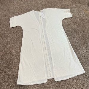 Soft Surroundings long kimono cover up open front sweater 3/4 sleeve lace detail